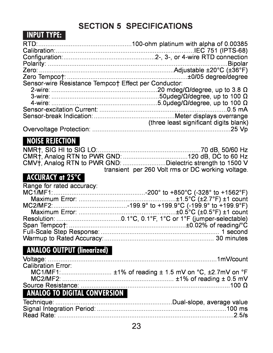 Omega DP119-RTD manual Specifications 