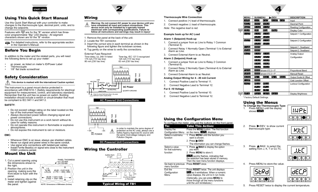 Omega DP25-TC, DP25B-TC Using This Quick Start Manual, Before You Begin, Safety Consideration, Wiring, Using the Menus 