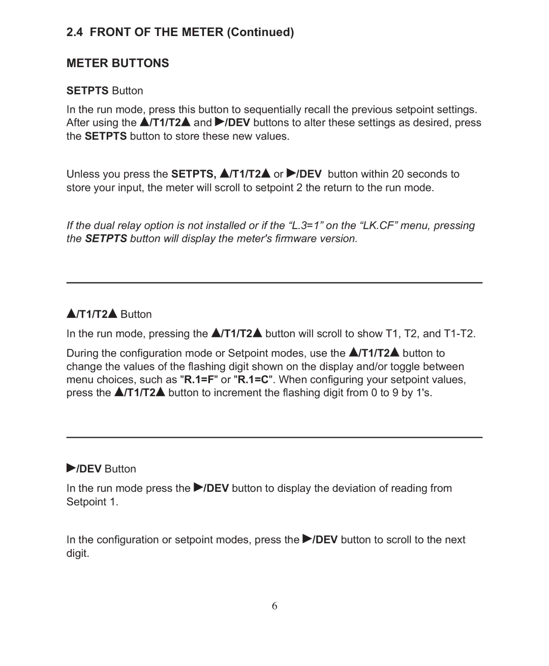 Omega DP26-RTD manual Meter Buttons, Setpts Button 