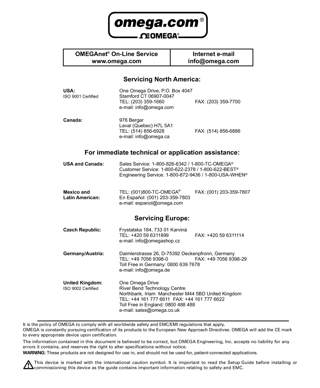 Omega DP26-RTD manual Servicing North America 