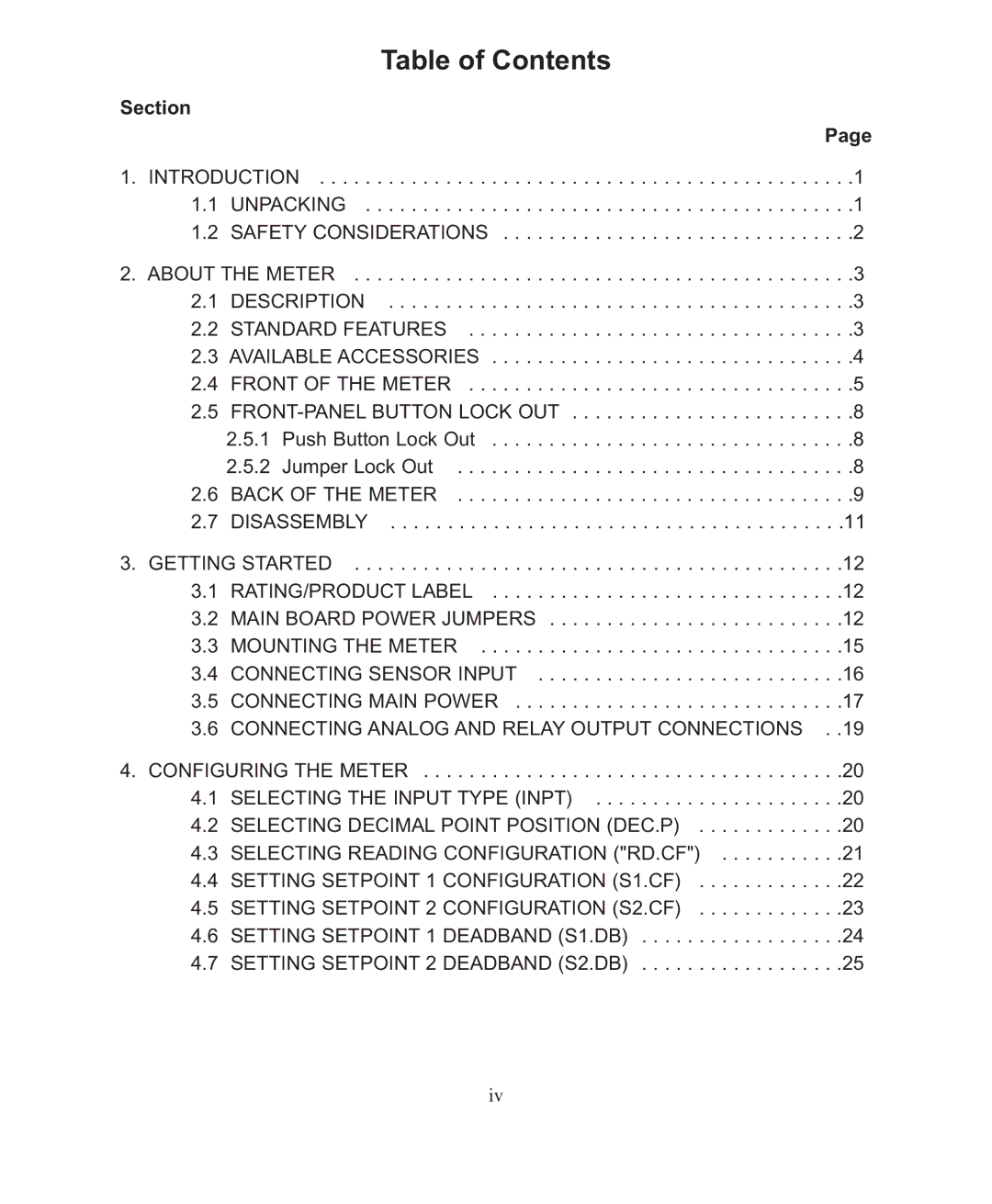 Omega DP26-RTD manual Table of Contents 