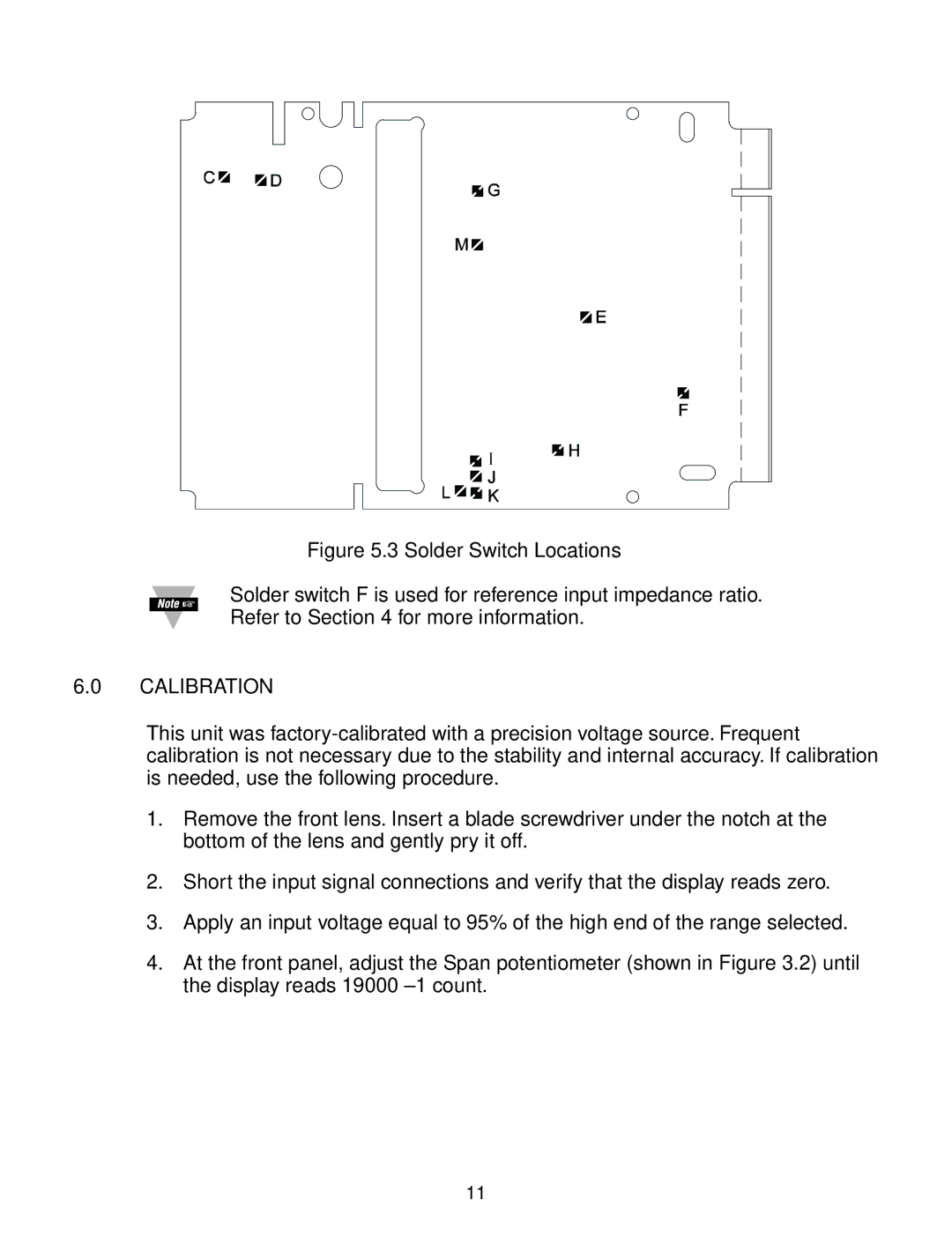 Omega DP3001 manual Solder Switch Locations, Calibration 