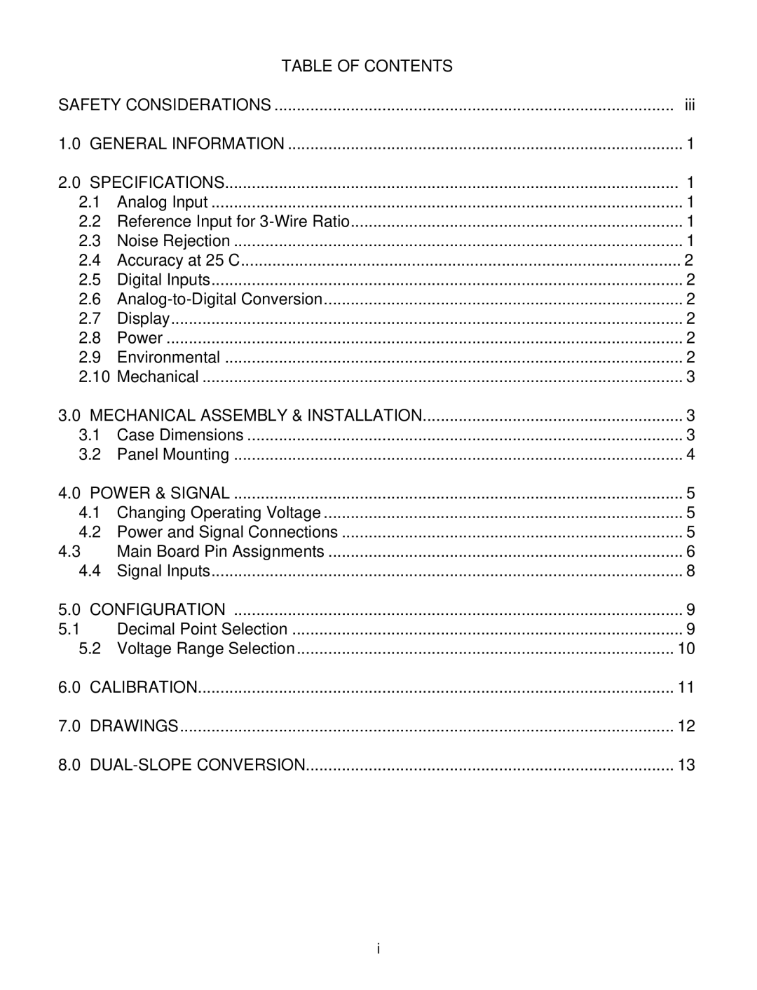 Omega DP3001 manual Table of Contents 