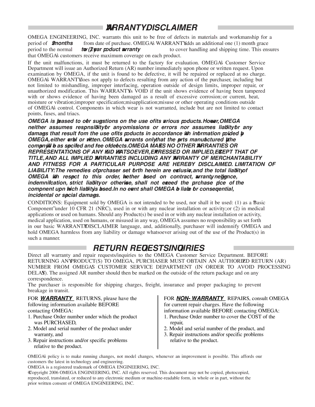 Omega DP6-MLPS1 instruction sheet Warranty/Disclaimer 