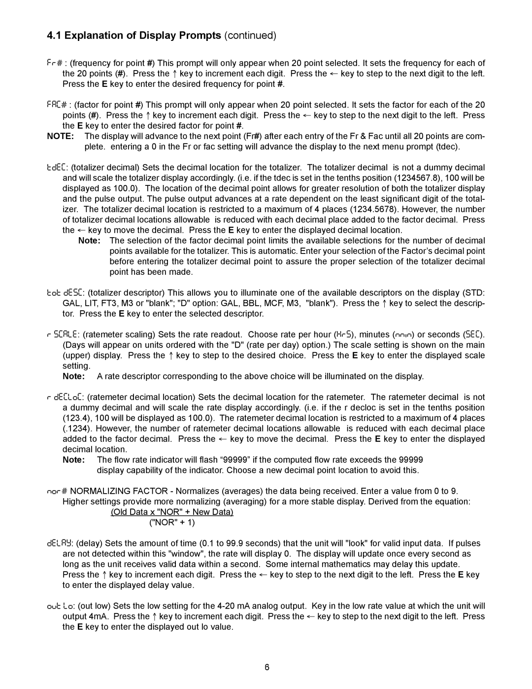 Omega DPF500 Series manual Explanation of Display Prompts 