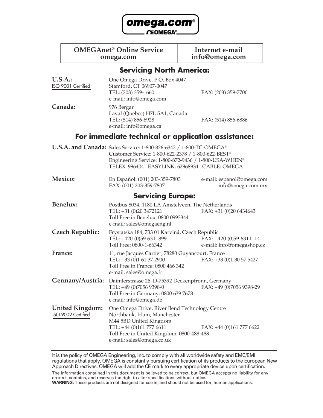 Omega DPF500 Series manual Servicing North America 