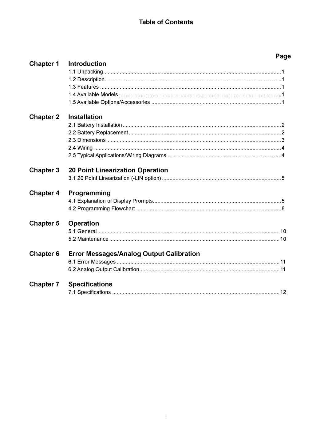 Omega DPF500 Series manual Table of Contents Introduction, Chapter Installation, Chapter Point Linearization Operation 