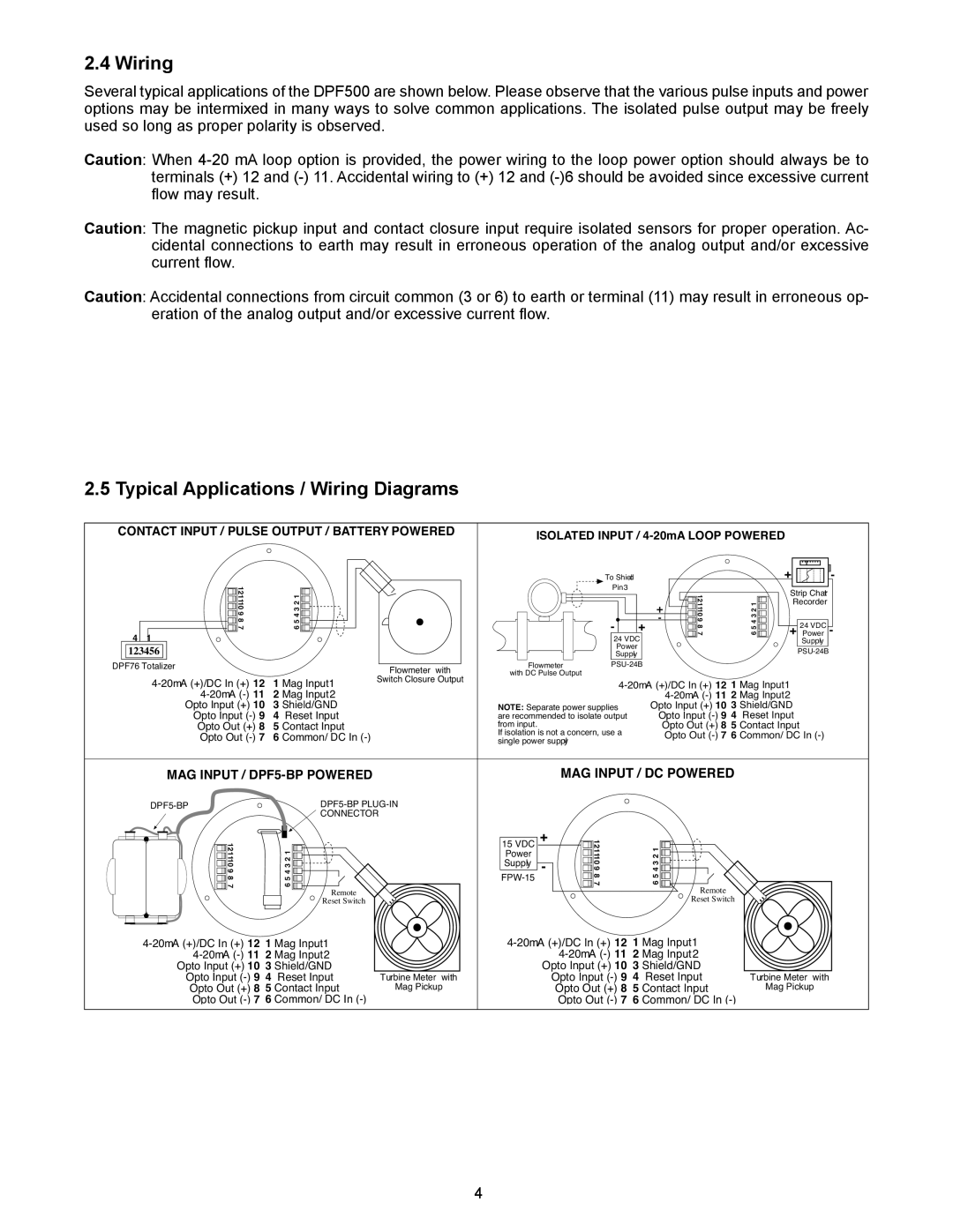 Omega DPF500 Series manual Typical Applications / Wiring Diagrams 