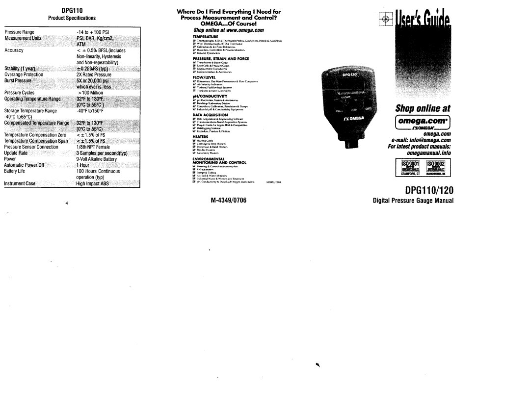 Omega DPG110/120 manual 