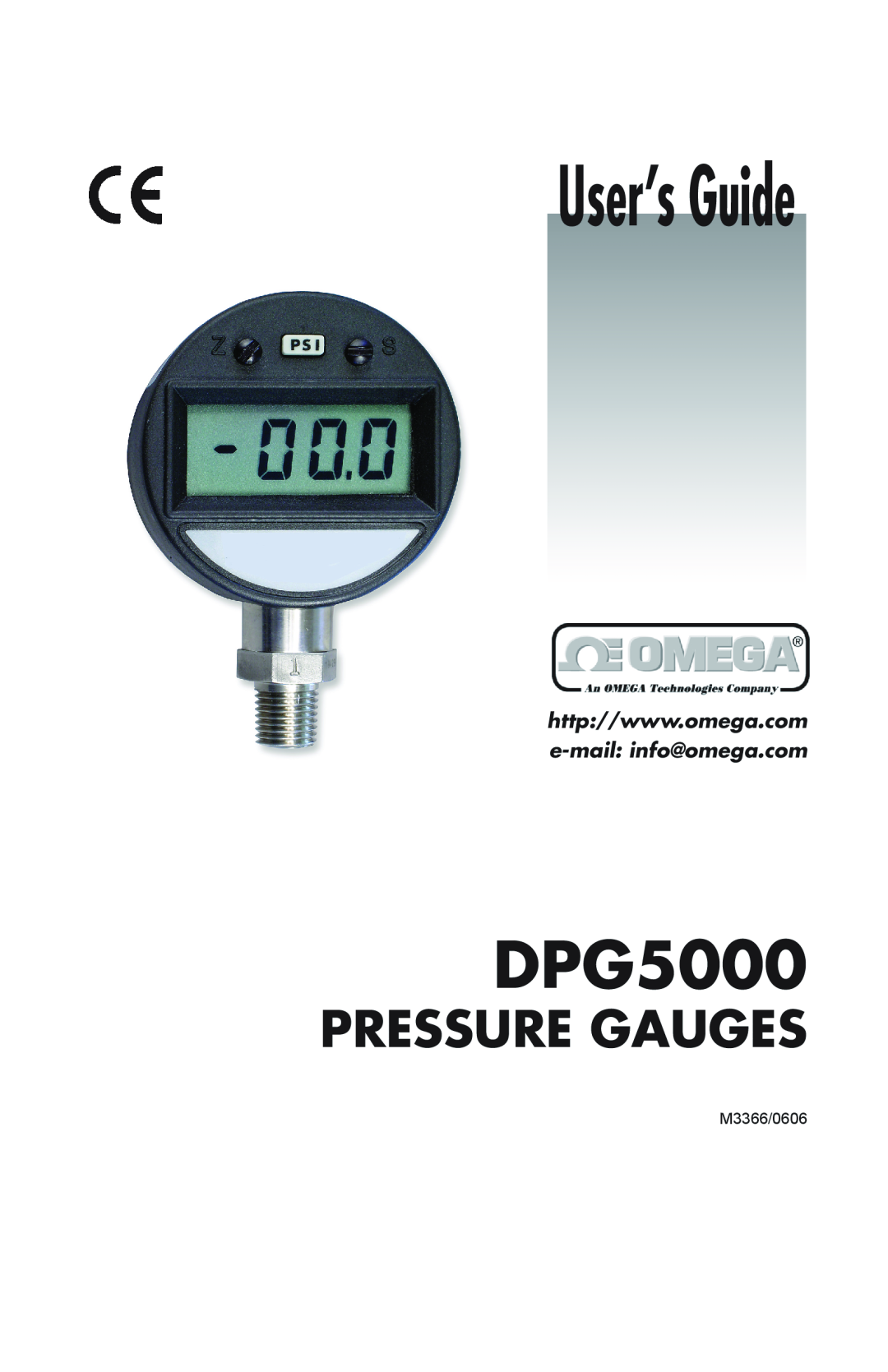 Omega DPG5000 manual User’s Guide, Pressure Gauges, M3366/0606 
