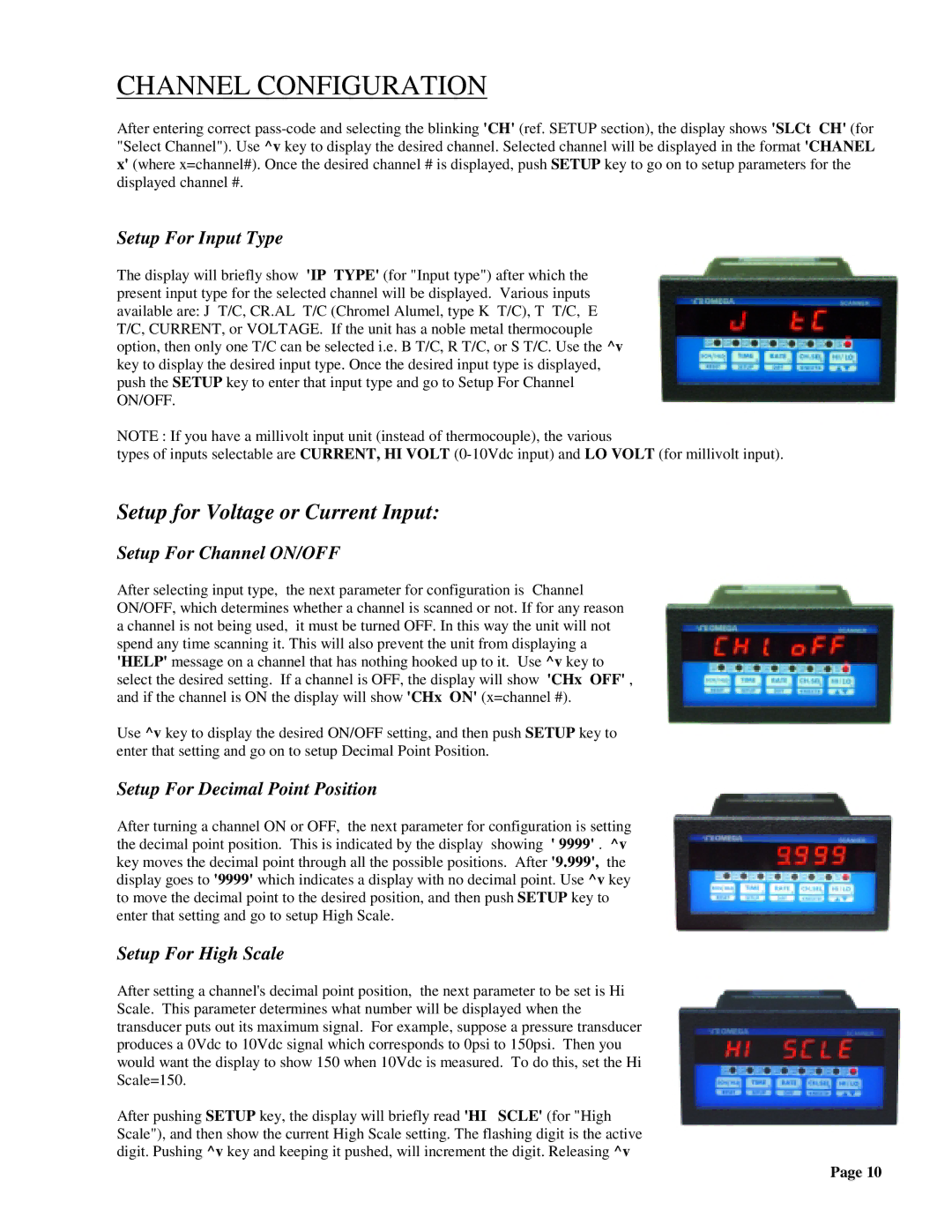 Omega DPS3200, DPS3100 manual Channel Configuration, Setup for Voltage or Current Input 