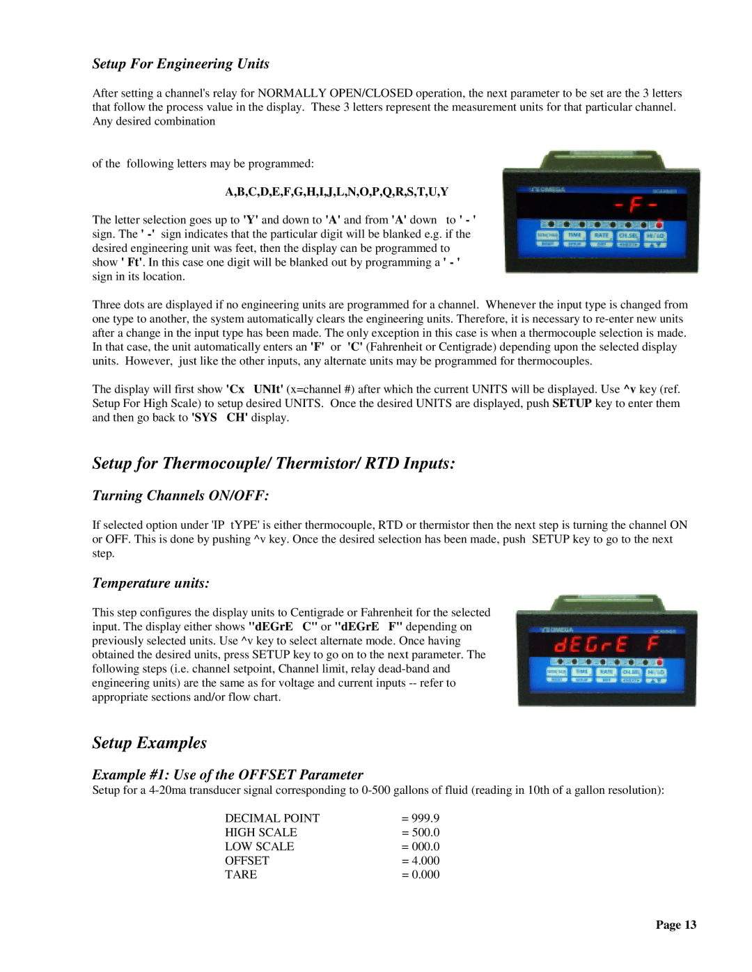 Omega DPS3100, DPS3200 manual Setup for Thermocouple/ Thermistor/ RTD Inputs, Setup Examples 