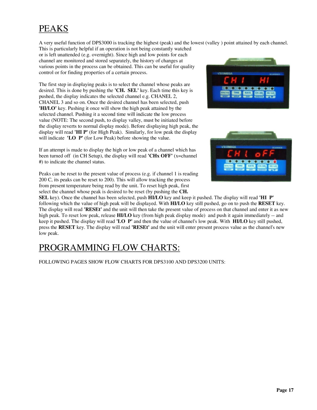 Omega DPS3100, DPS3200 manual Peaks, Programming Flow Charts 