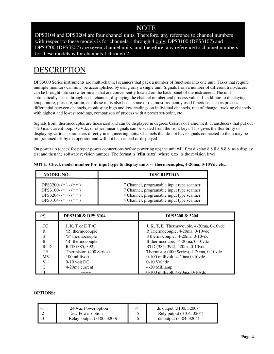 Omega manual Description, DPS3100 & DPS DPS3200, Rtd 