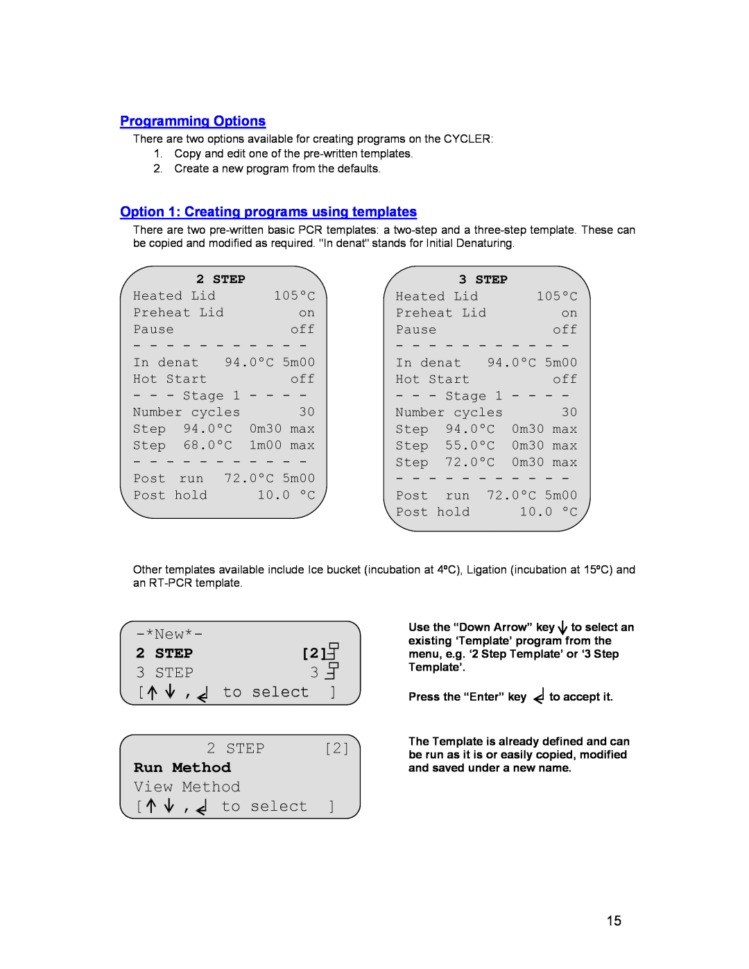 Omega Engineering 25, 48 Step Template, Run ProgramMethod, to select, STEP TEMPLATE2STEP, Programming Options, Stemplate 