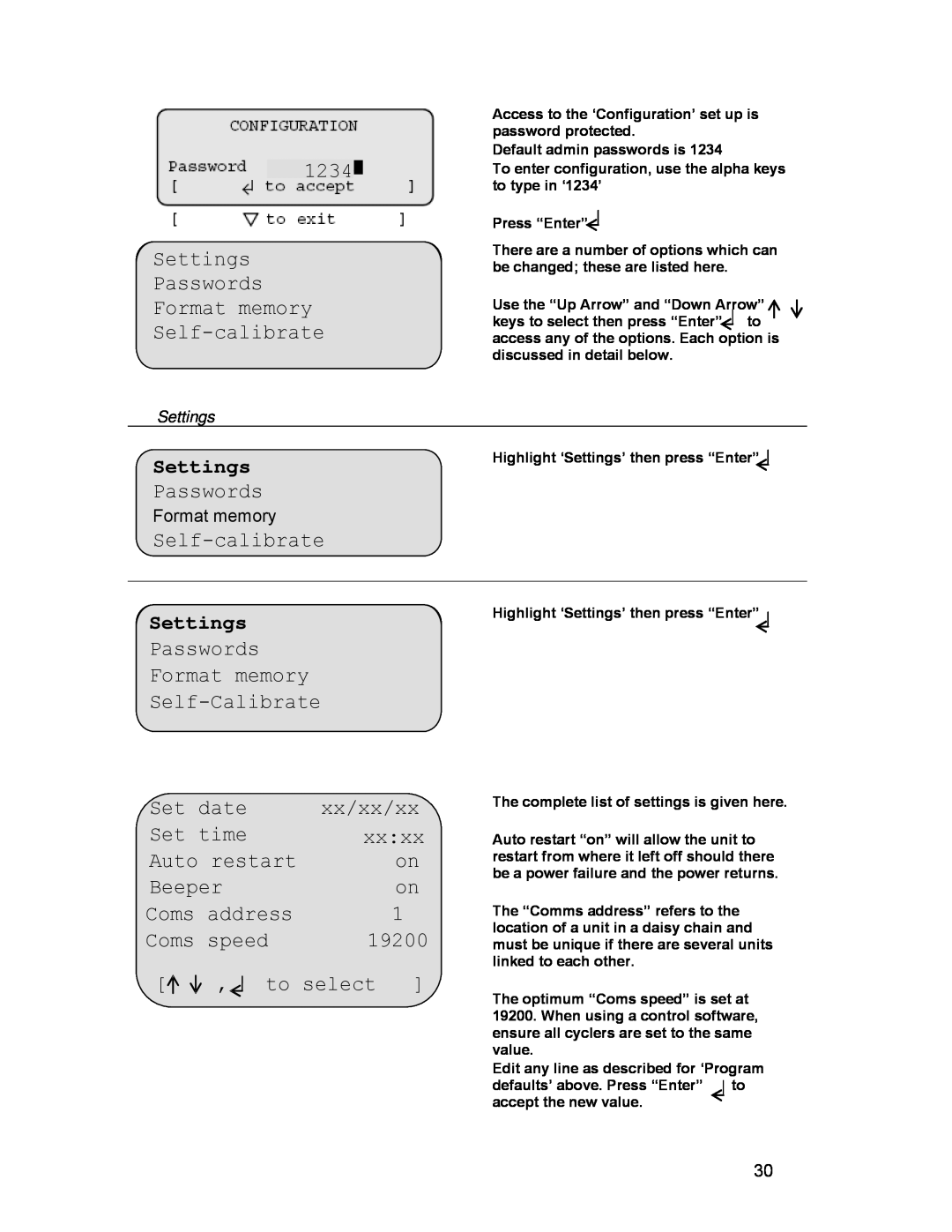 Omega Engineering 30, 48, 20, 25 manual ProgramSettingsdefaults, xxxx, to select, PasswordsFormat memory 