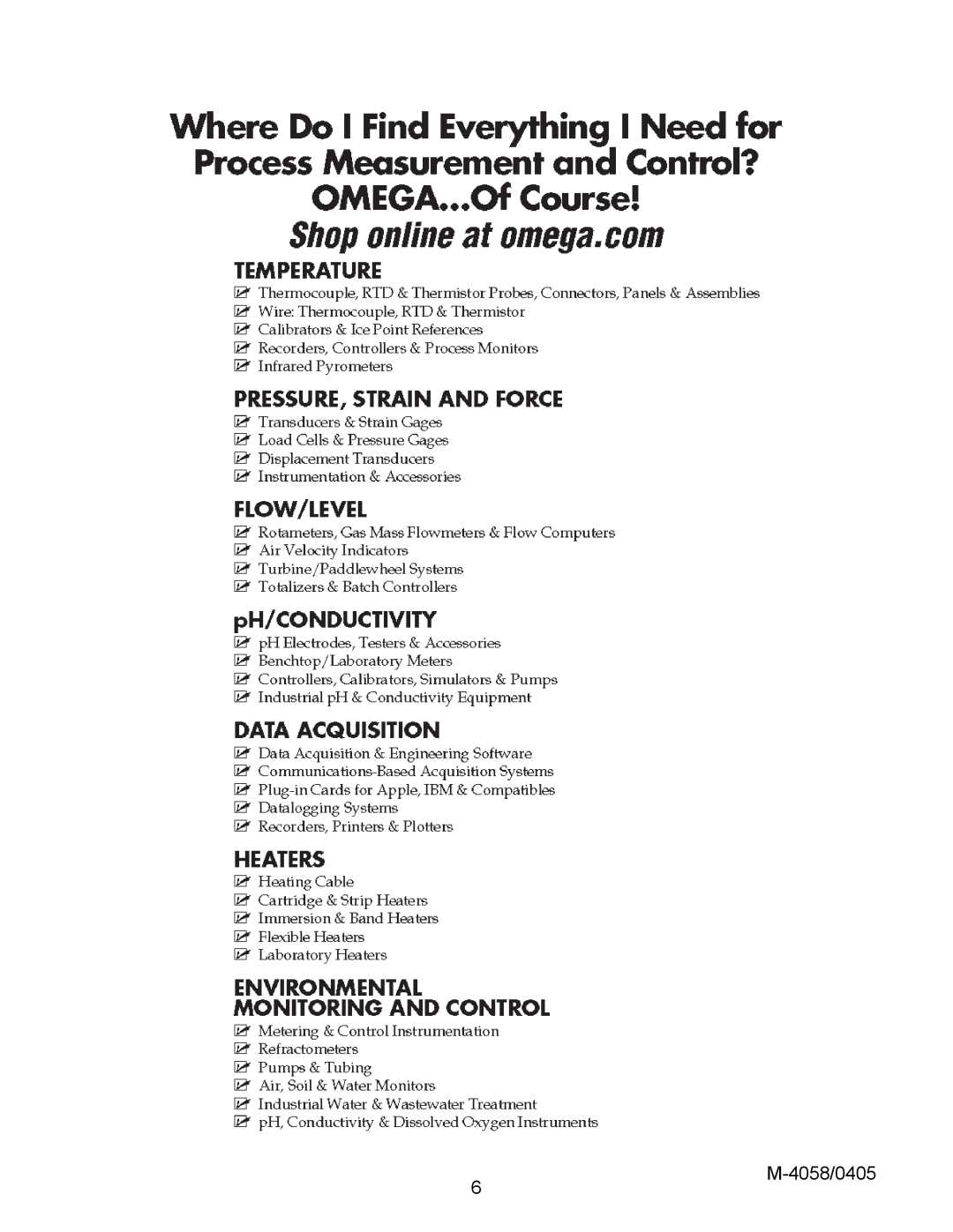 Omega Engineering BV70 manual M-4058/0405 