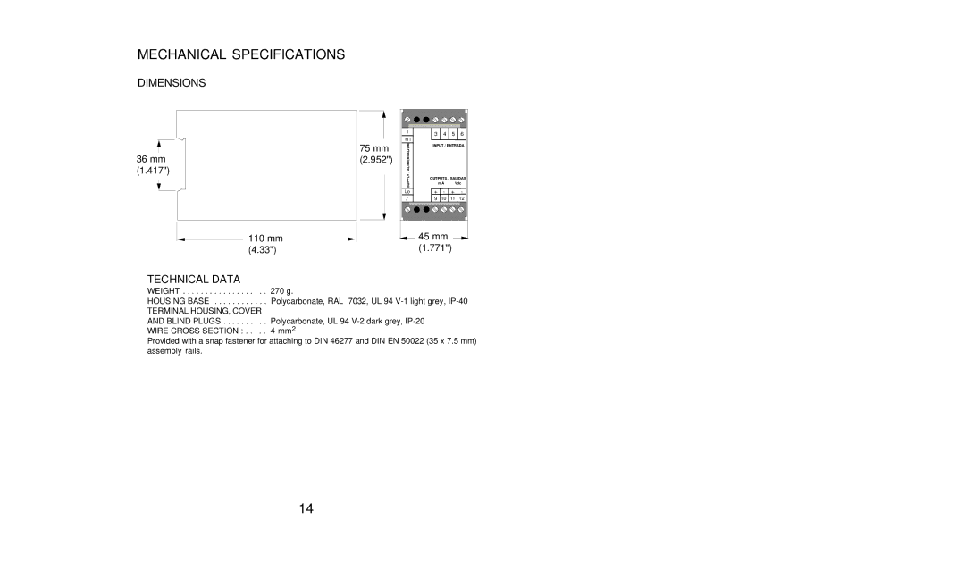 Omega Engineering CCT-55-I manual Mechanical Specifications, Dimensions, Technical Data 