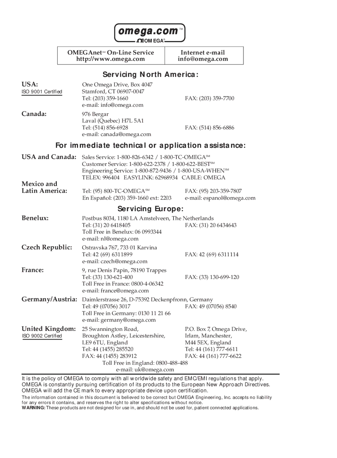 Omega Engineering CCT-55-I manual Omega.comTM 