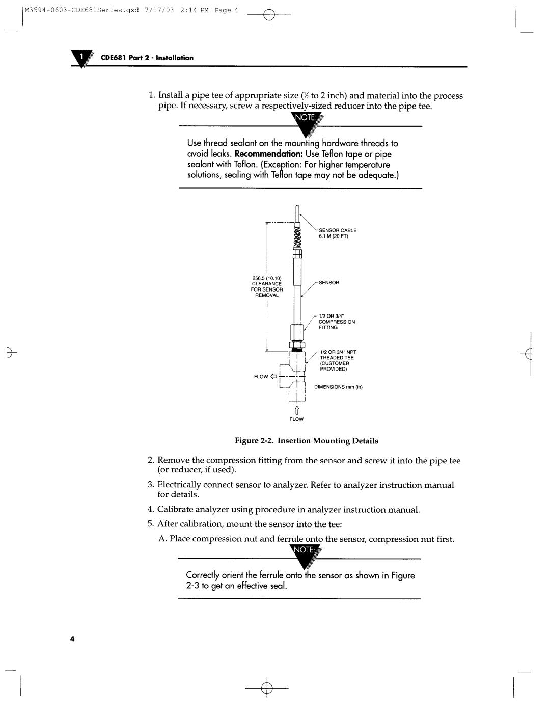 Omega Engineering CDE681 manual Comtxession, Avoid leaks. Recommendation UseTeflon tape or pipe 