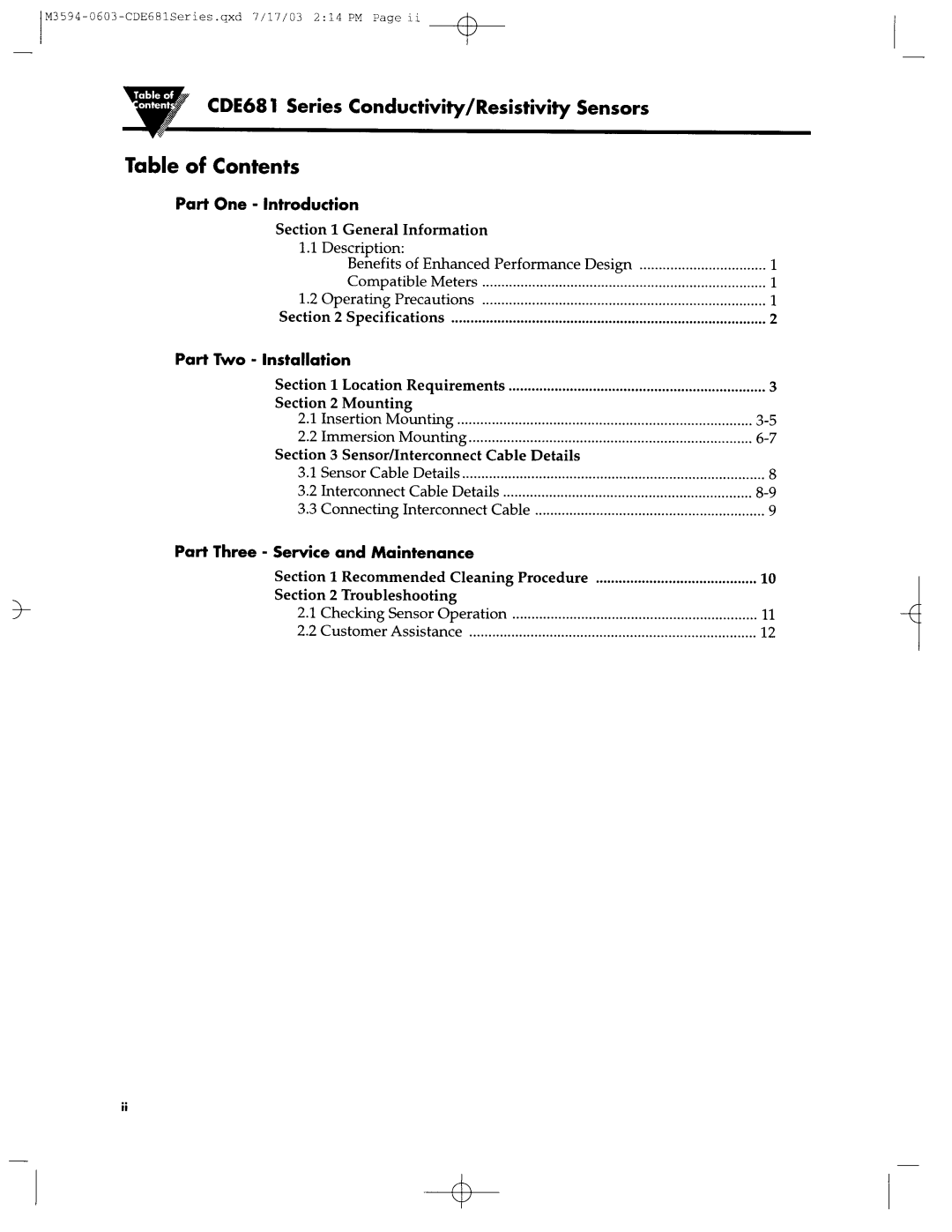 Omega Engineering CDE681 manual Table of Contents 