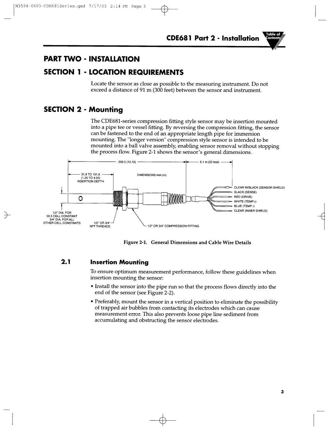 Omega Engineering manual Part TWO Installation Location Requirements, CDE681 Part 2 lnstallatio, Insertion Mounting 