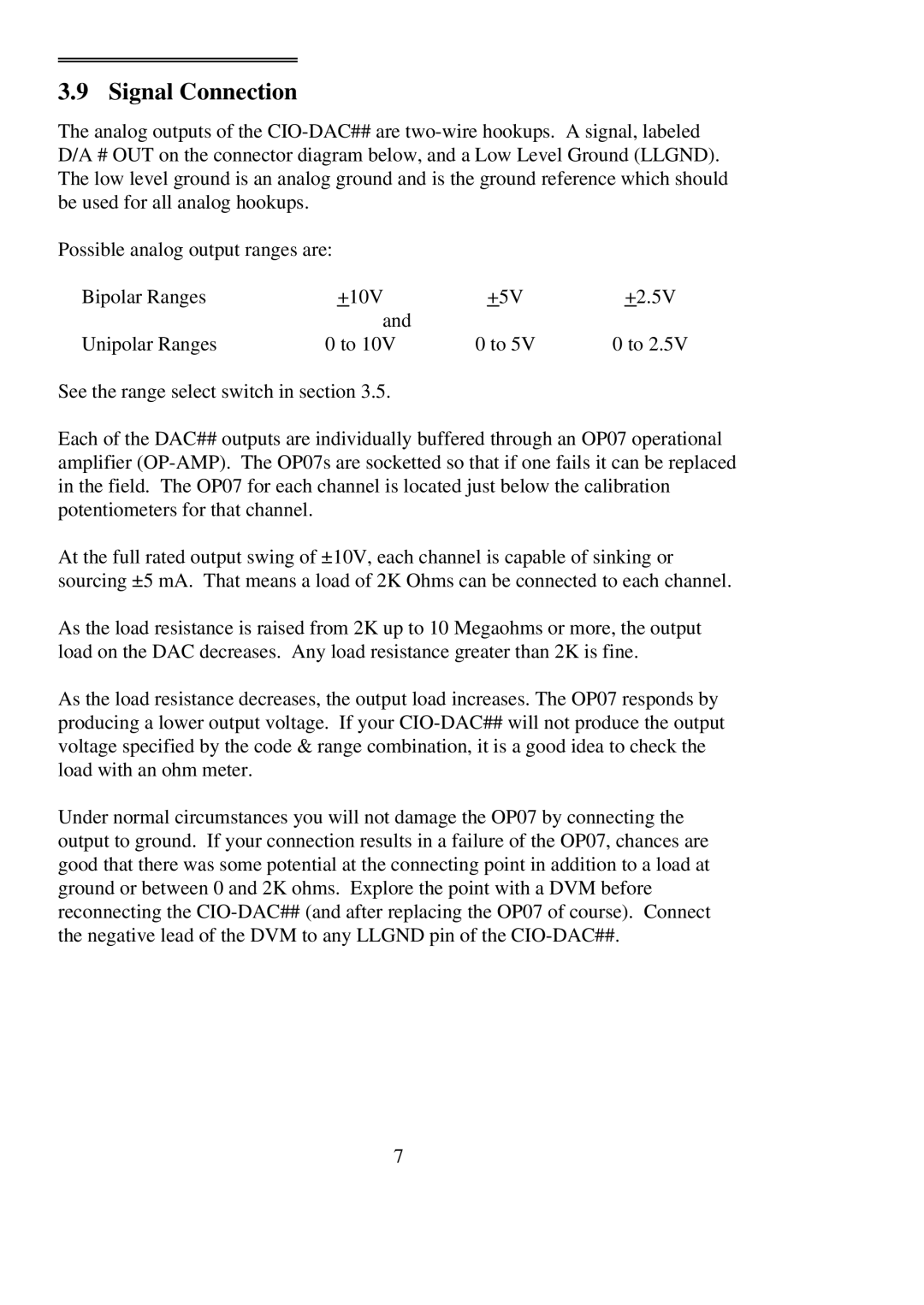 Omega Engineering CIO-DAC08, CIO-DAC16 user manual Signal Connection 