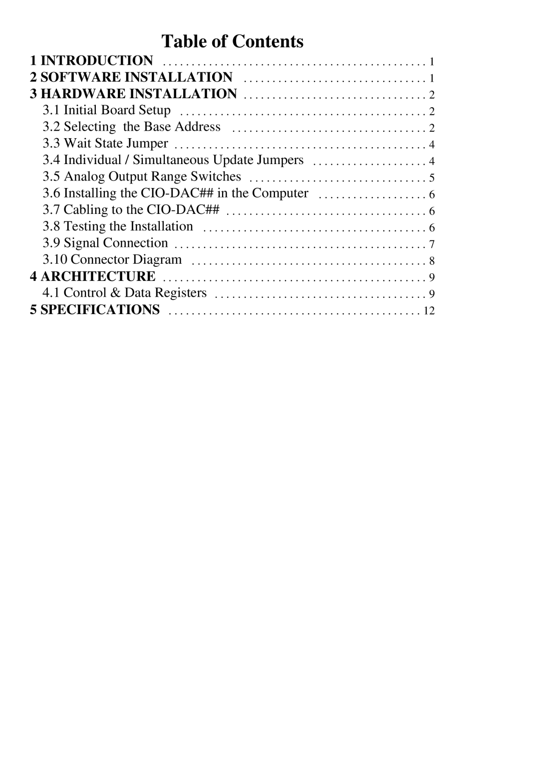 Omega Engineering CIO-DAC08, CIO-DAC16 user manual Table of Contents 