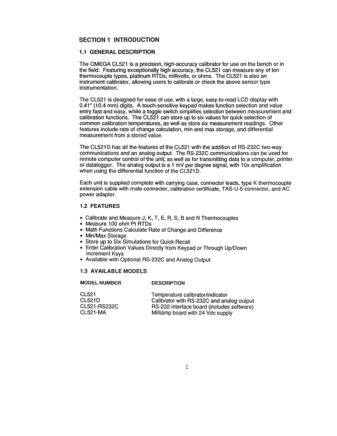 Omega Engineering CL521 manual 