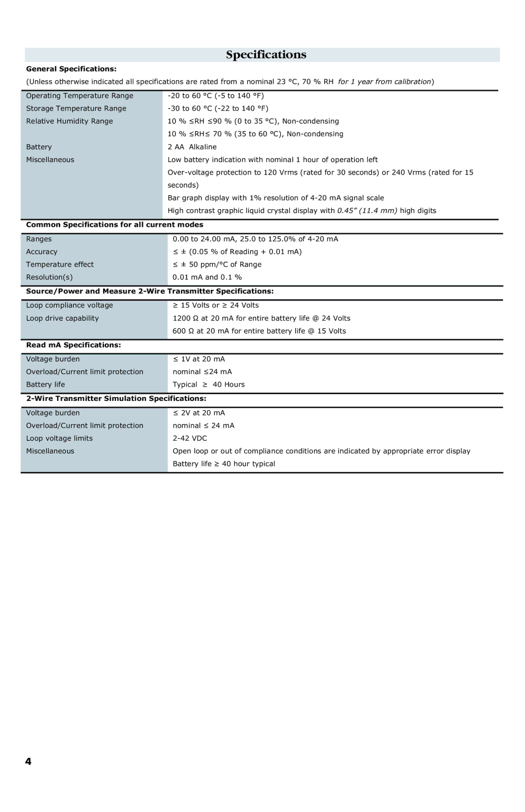 Omega Engineering CL531 manual General Specifications 