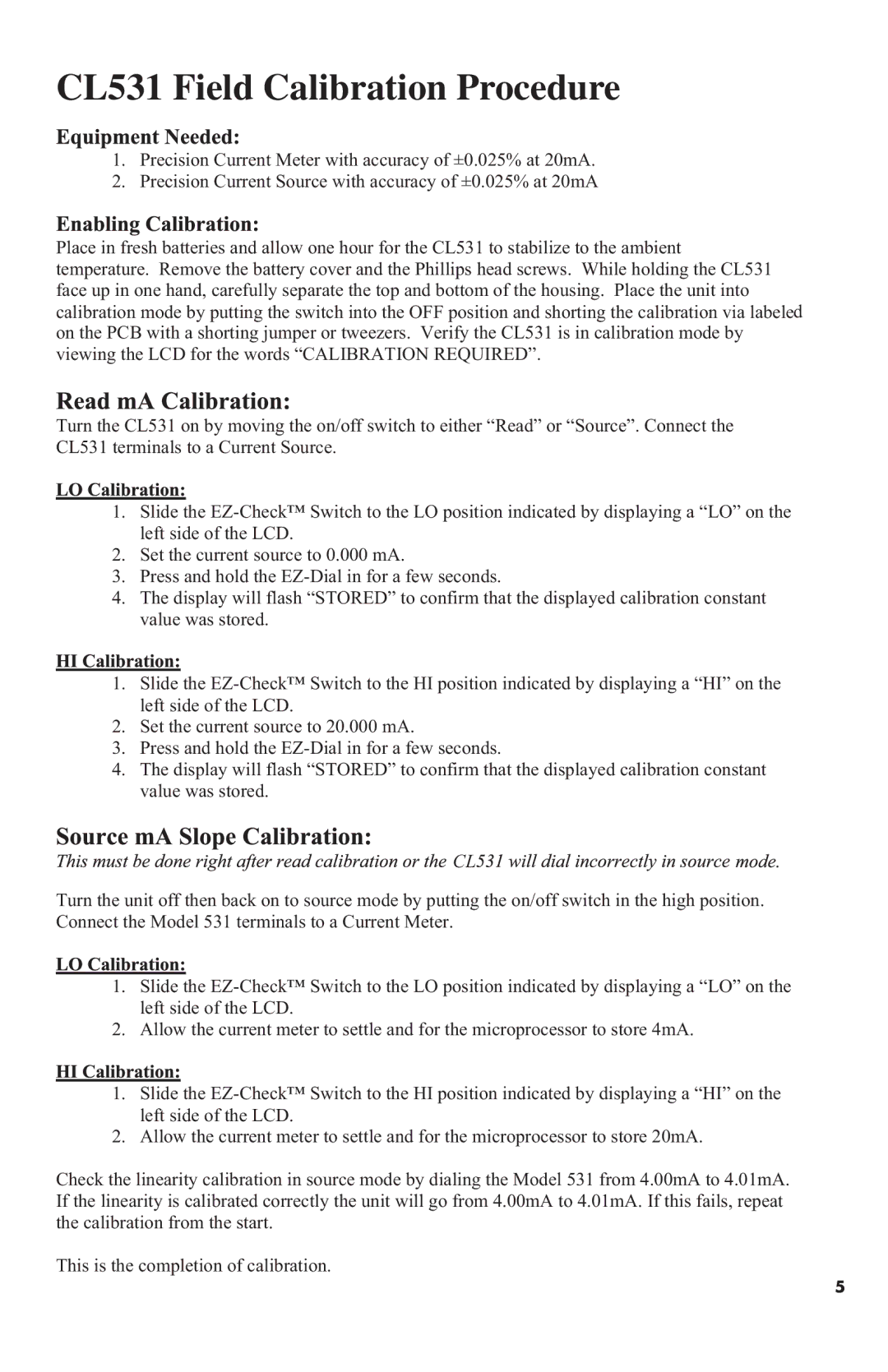 Omega Engineering manual CL531 Field Calibration Procedure 