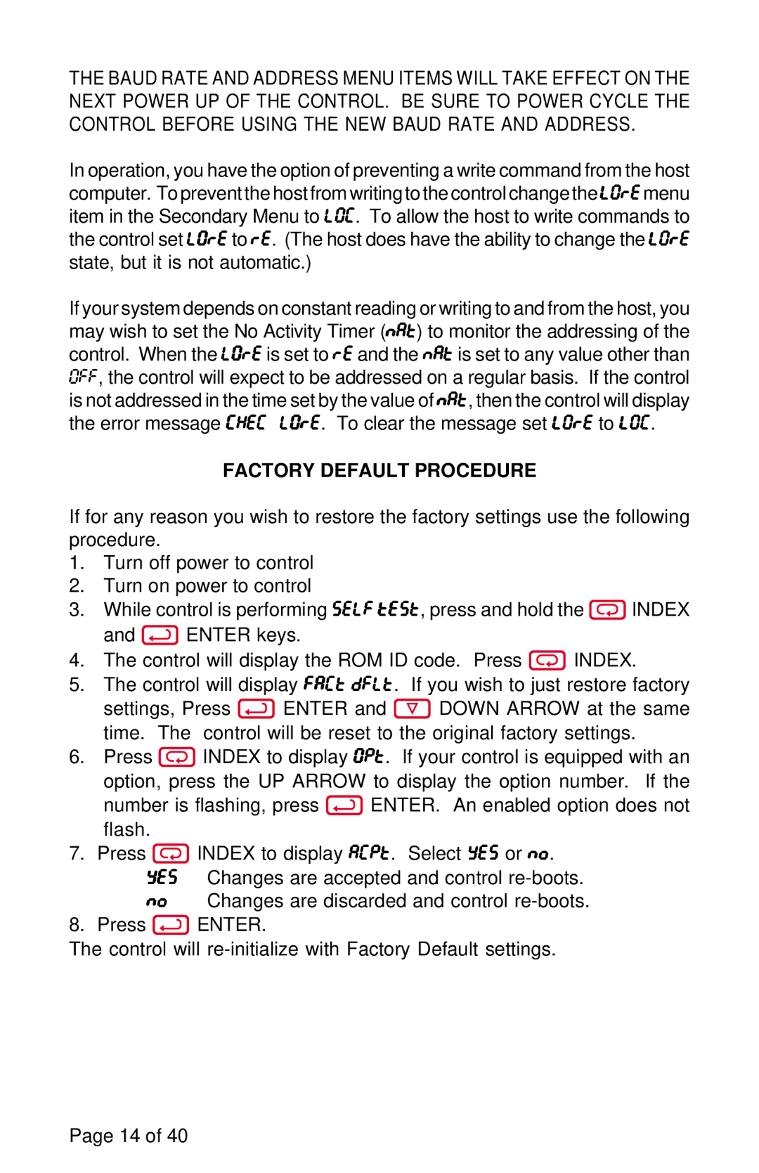 Omega Engineering CN 79000 manual Factory Default Procedure 