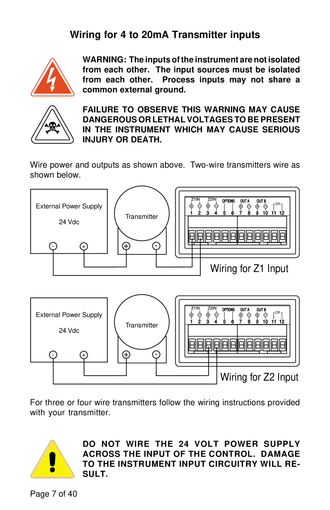 Omega Engineering CN 79000 manual Wiring for Z1 Input 