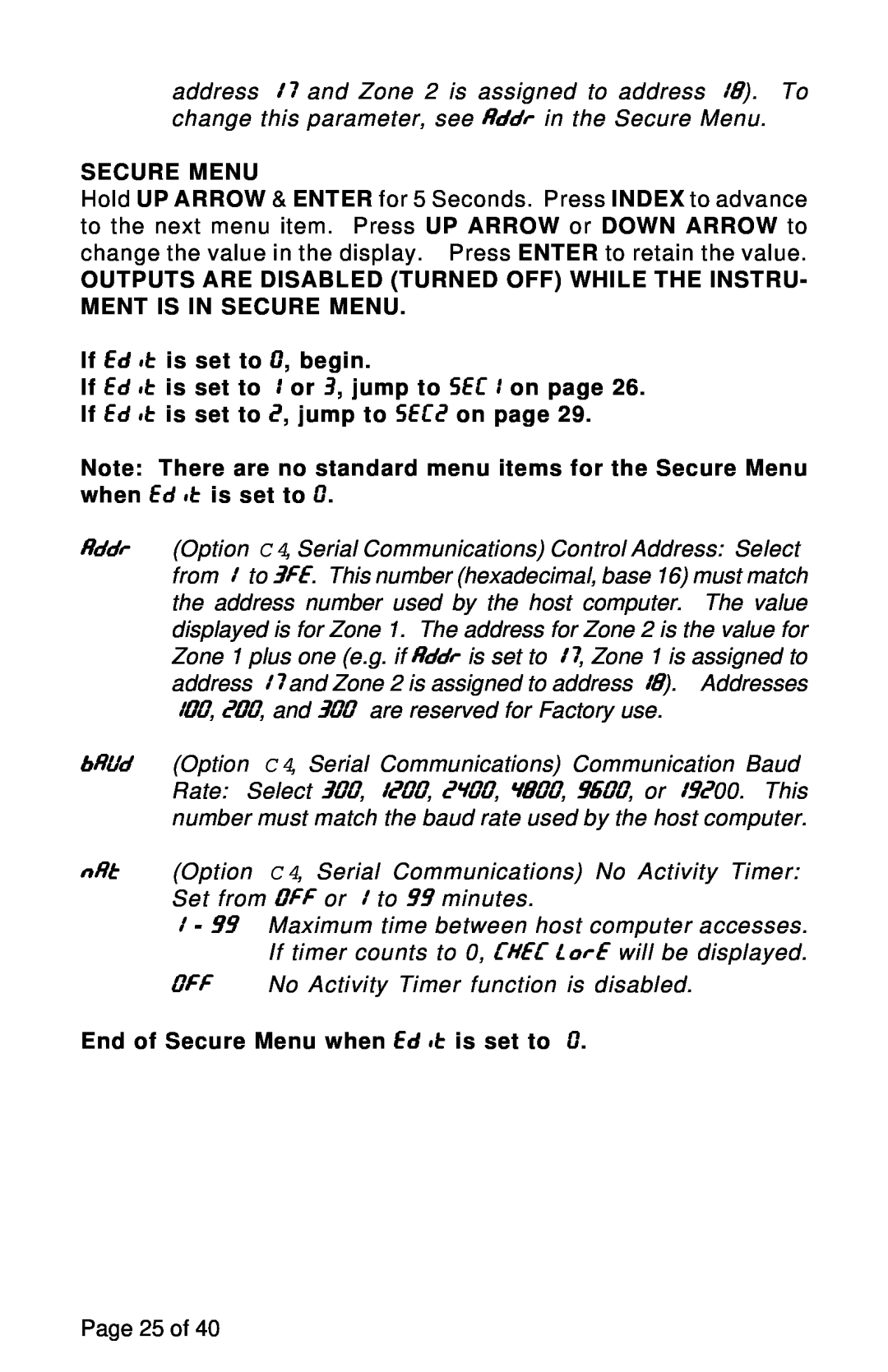 Omega Engineering CN 79000 manual End of Secure Menu when Edit is set to, If Edit is set to 0, begin, Page 25 of 