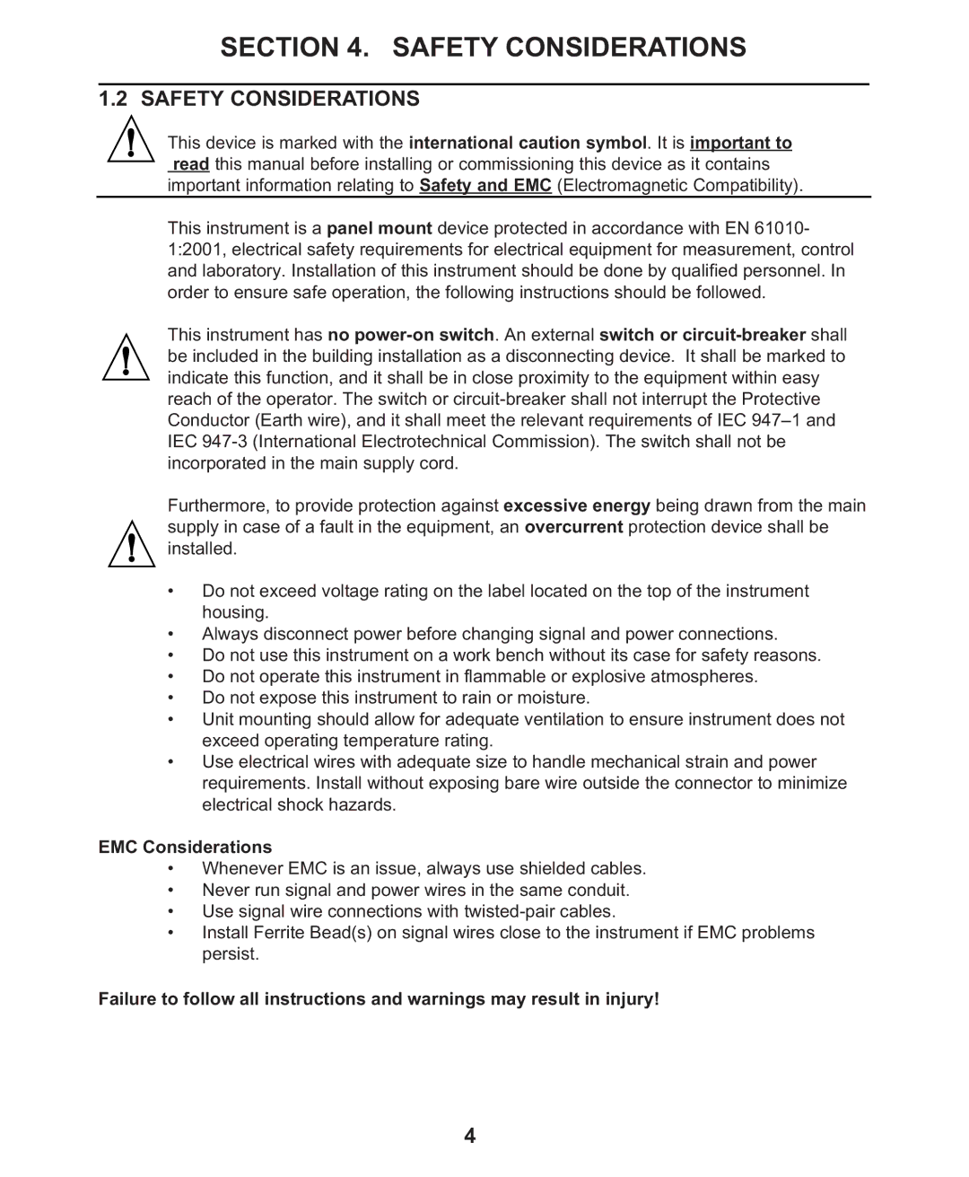 Omega Engineering CN1001-RTD manual Safety Considerations 