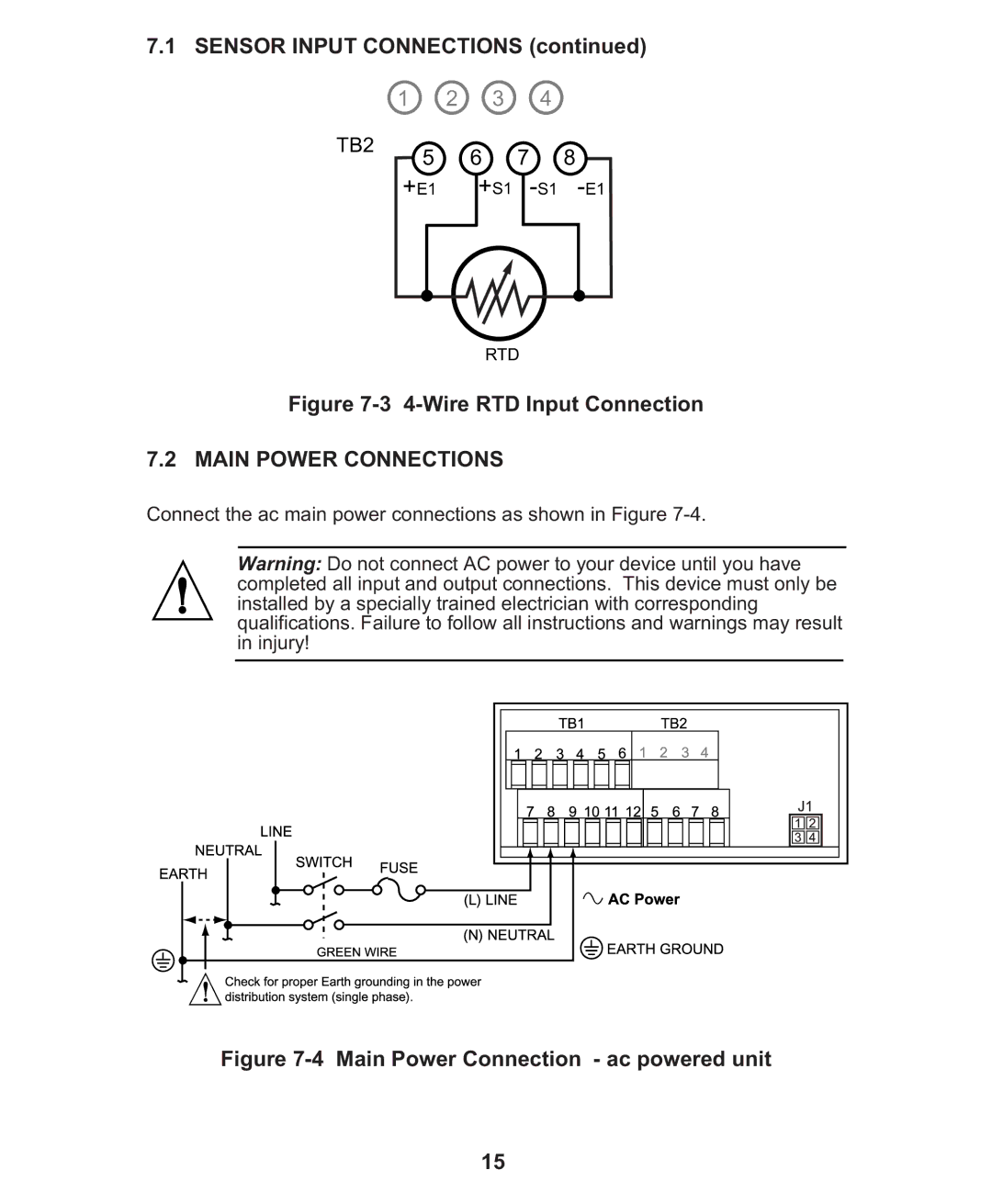 Omega Engineering CN1001-RTD manual Wire RTD Input Connection, Main Power Connections 