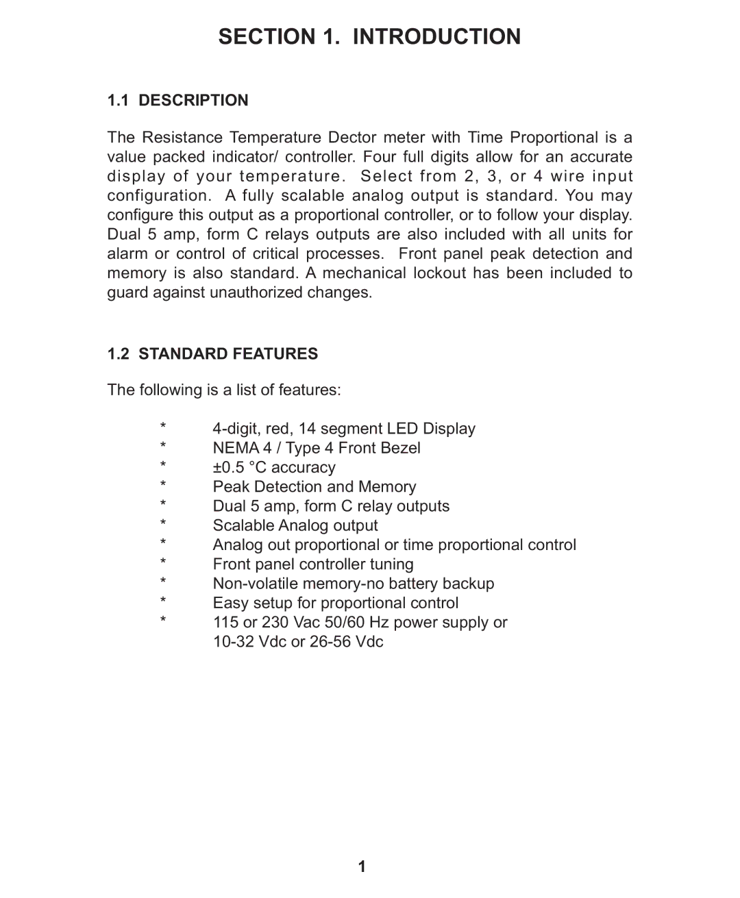 Omega Engineering CN1001-RTD manual Description, Standard Features 