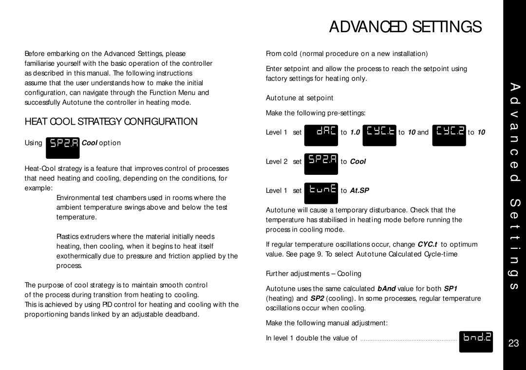 Omega Engineering CN9400 specifications Advanced Settings, V a n c e d S e t t i n g s, Heat Cool Strategy Configuration 