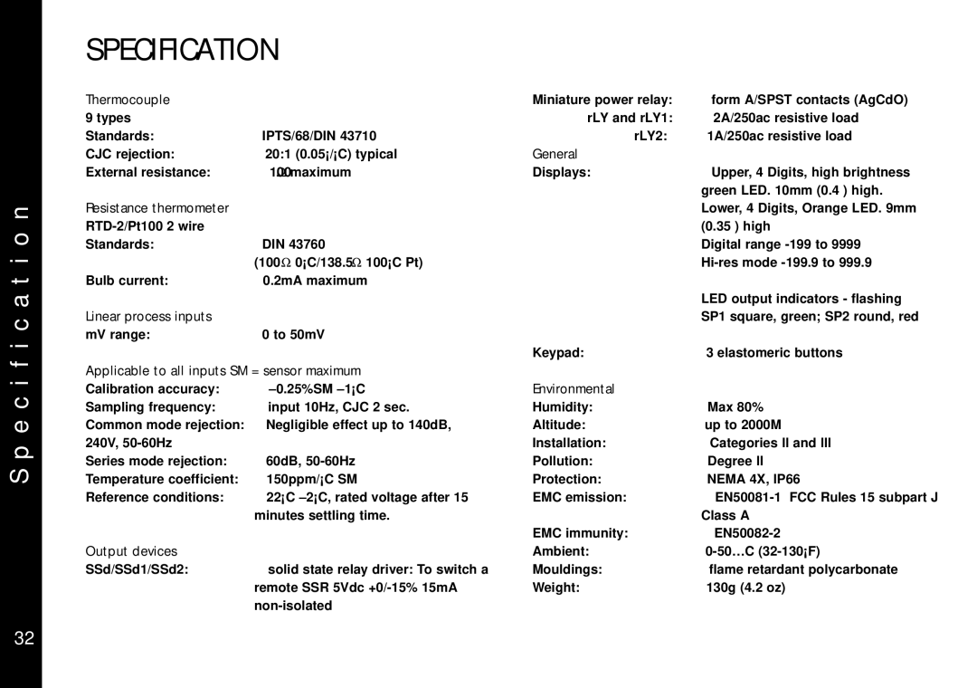 Omega Engineering CN9400 specifications Specification 