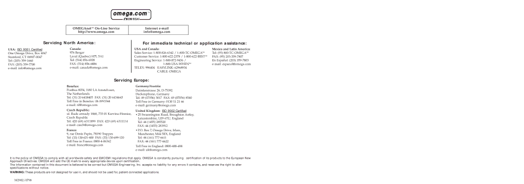 Omega Engineering CN9400 specifications Omega.comTM 