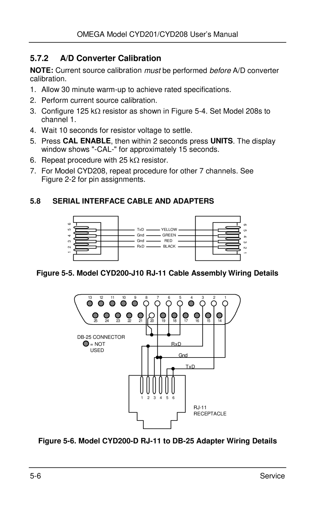 Omega Engineering CYD201 and CYD208 manual 2 A/D Converter Calibration, Serial Interface Cable and Adapters 