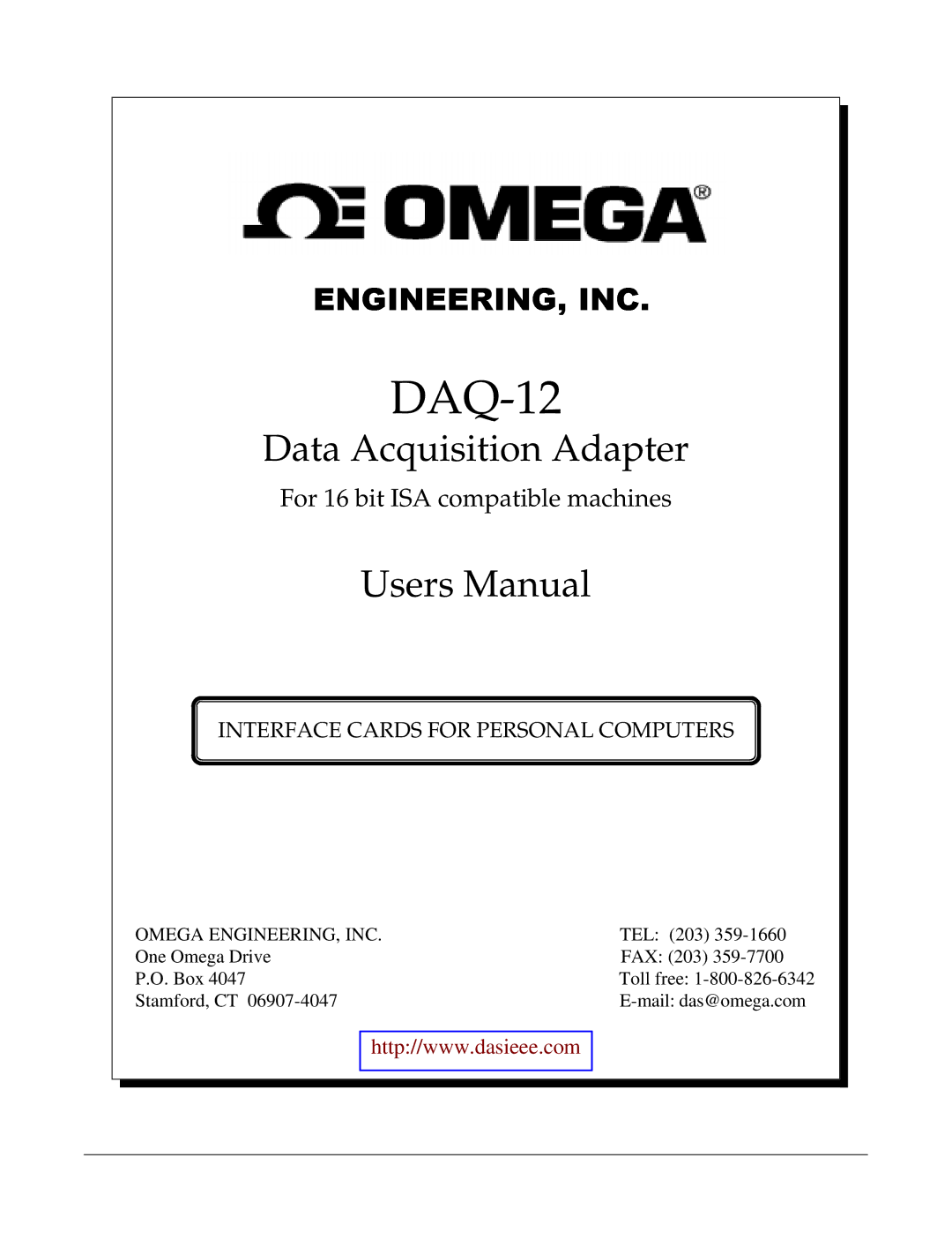 Omega Engineering DAQ-12 user manual 15,1*,1 