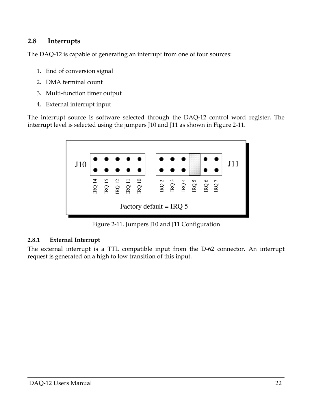 Omega Engineering DAQ-12 user manual Interrupts, External Interrupt 