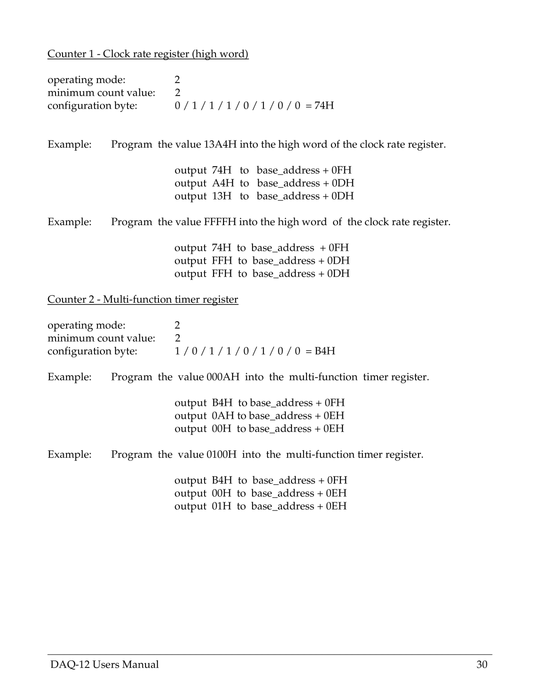 Omega Engineering DAQ-12 user manual Counter 1 Clock rate register high word 