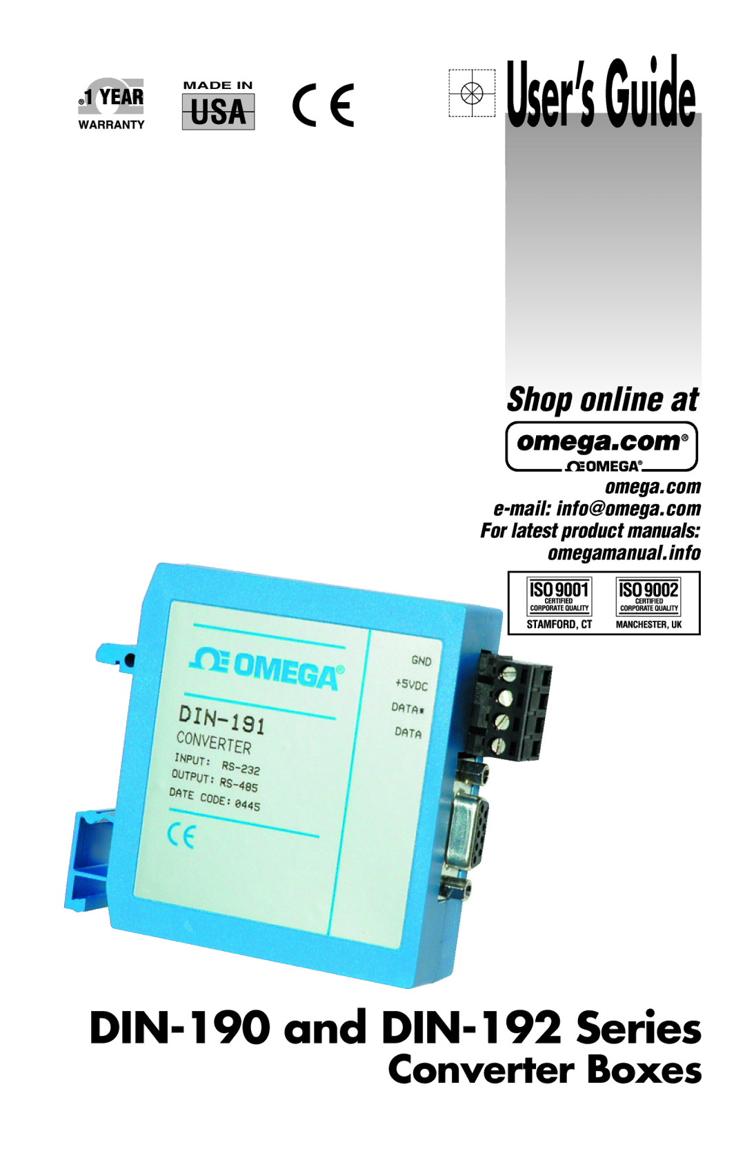 Omega Engineering DIN-190 manual User’s Guide 