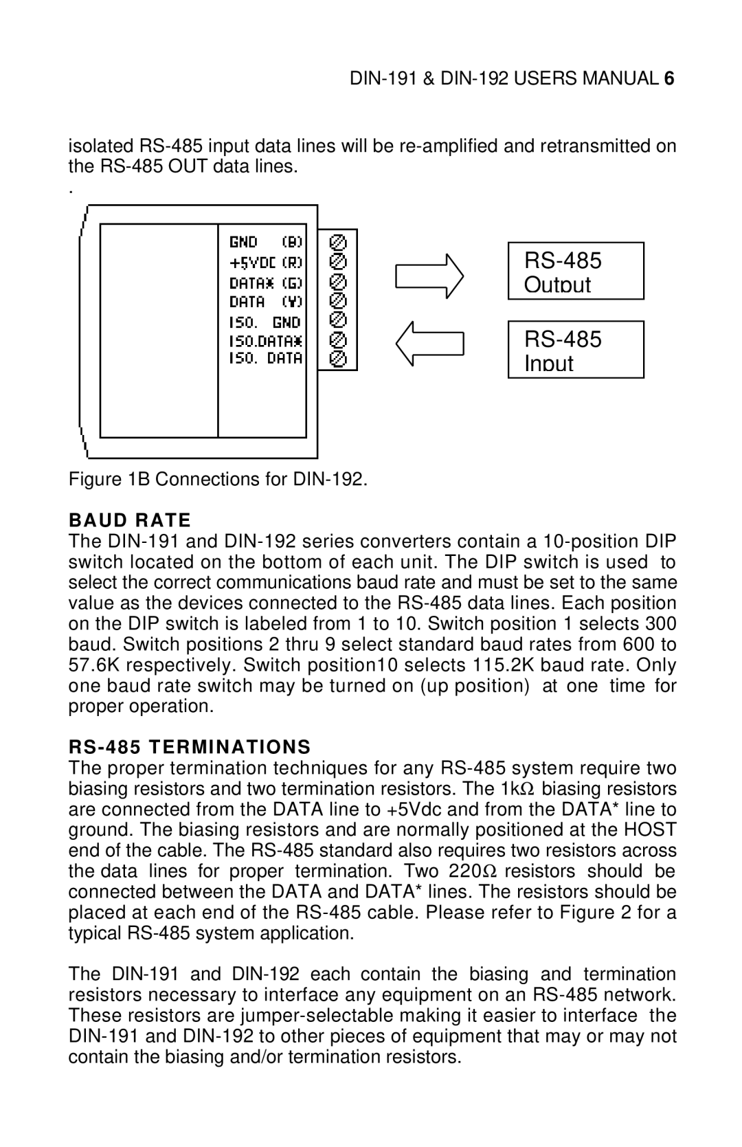 Omega Engineering DIN-190 manual Baud Rate, RS 485 Terminations 