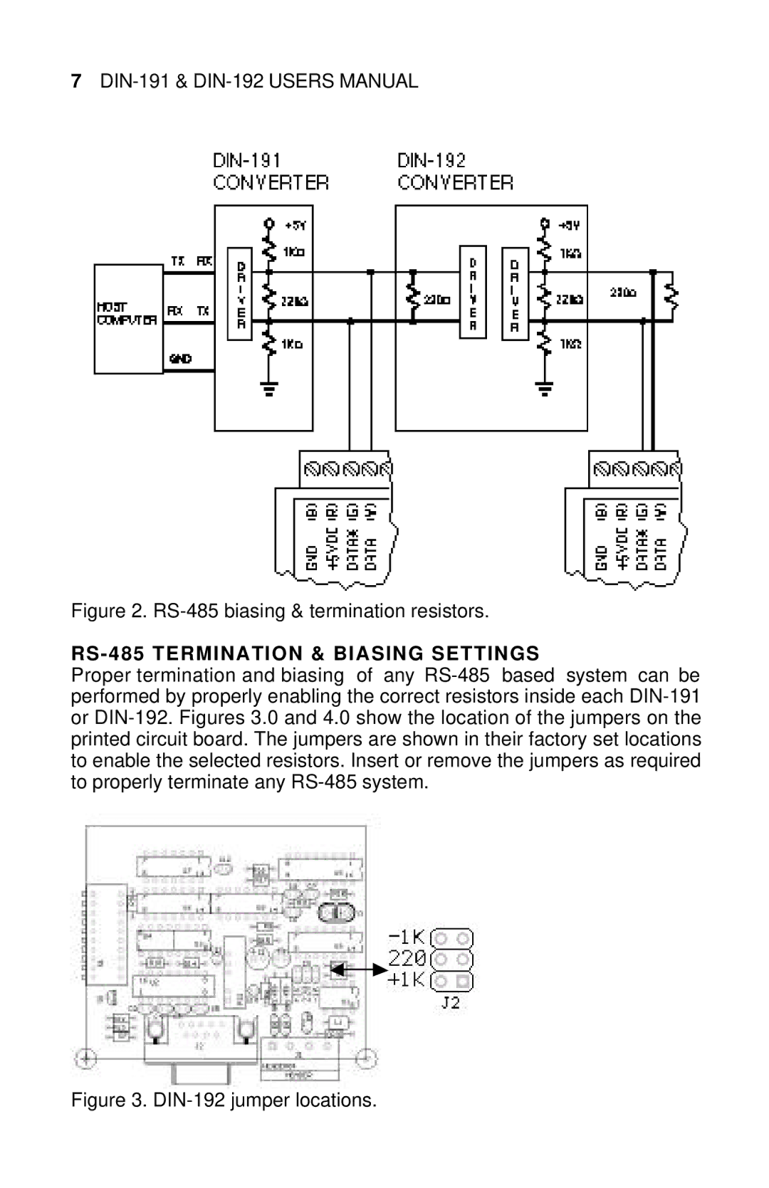 Omega Engineering DIN-190 manual RS-485 biasing & termination resistors, RS-485 Termination & Biasing Settings 