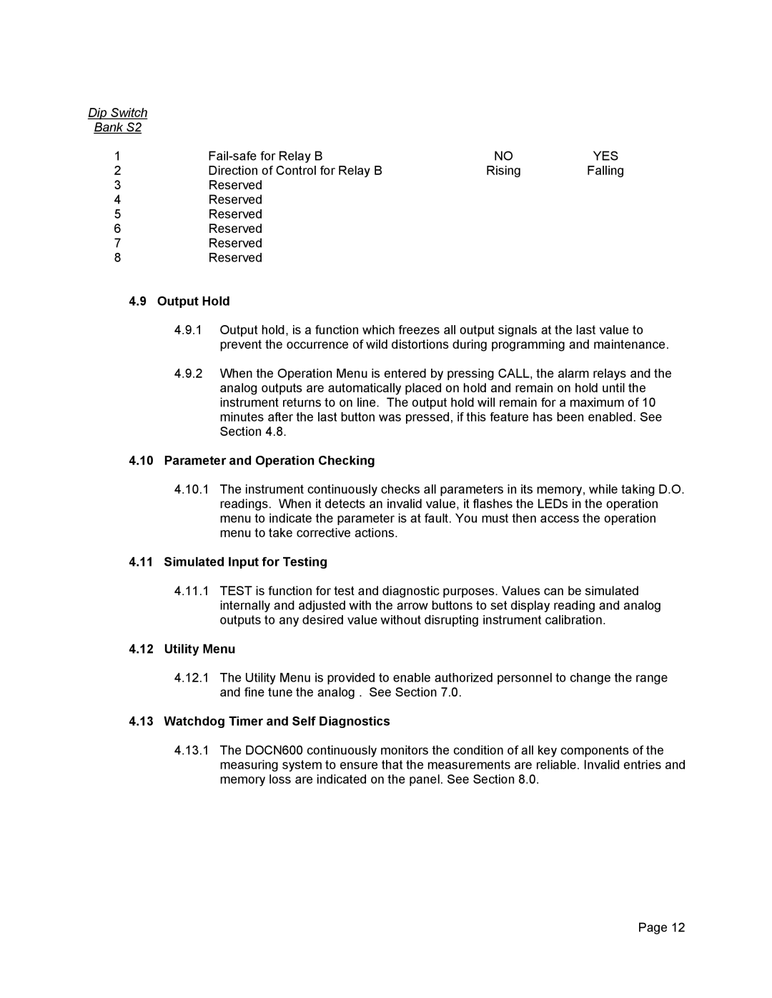 Omega Engineering Dissolved Oxygen System manual Output Hold, Parameter and Operation Checking, Simulated Input for Testing 