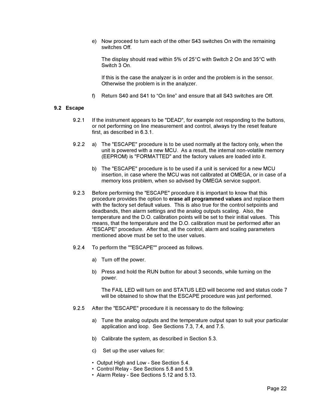 Omega Engineering Dissolved Oxygen System, DOCN600 manual Escape 