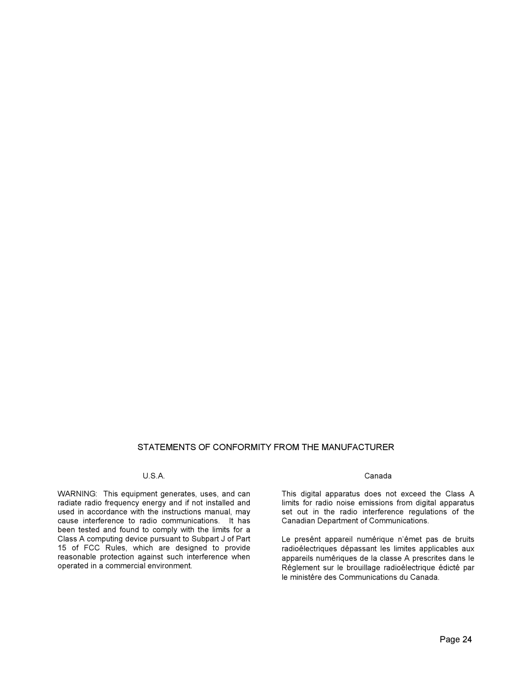 Omega Engineering Dissolved Oxygen System, DOCN600 manual Statements of Conformity from the Manufacturer 